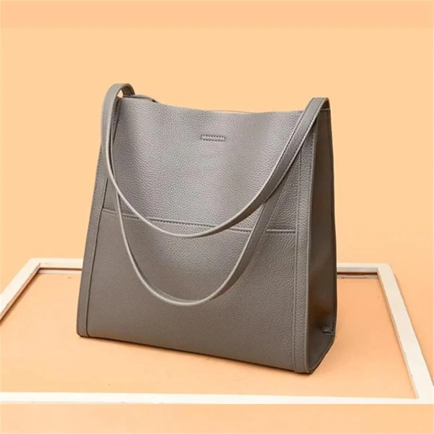 Elmyse Solid Color Simple Genuine Leather Shoulder Bag, Elmsye Crossbody Purse, Elmyse Waterproof Bag for Women