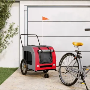 Enhances Pet Adventures with Durable Bike Trailer, Comfortable Fabric Design for Small Pets, Red and Gray