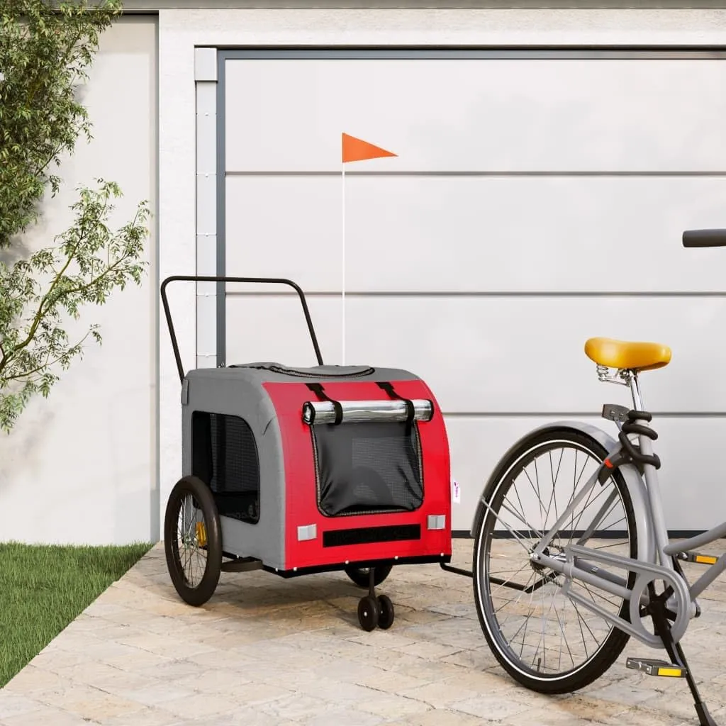 Enhances Pet Adventures with Durable Bike Trailer, Comfortable Fabric Design for Small Pets, Red and Gray