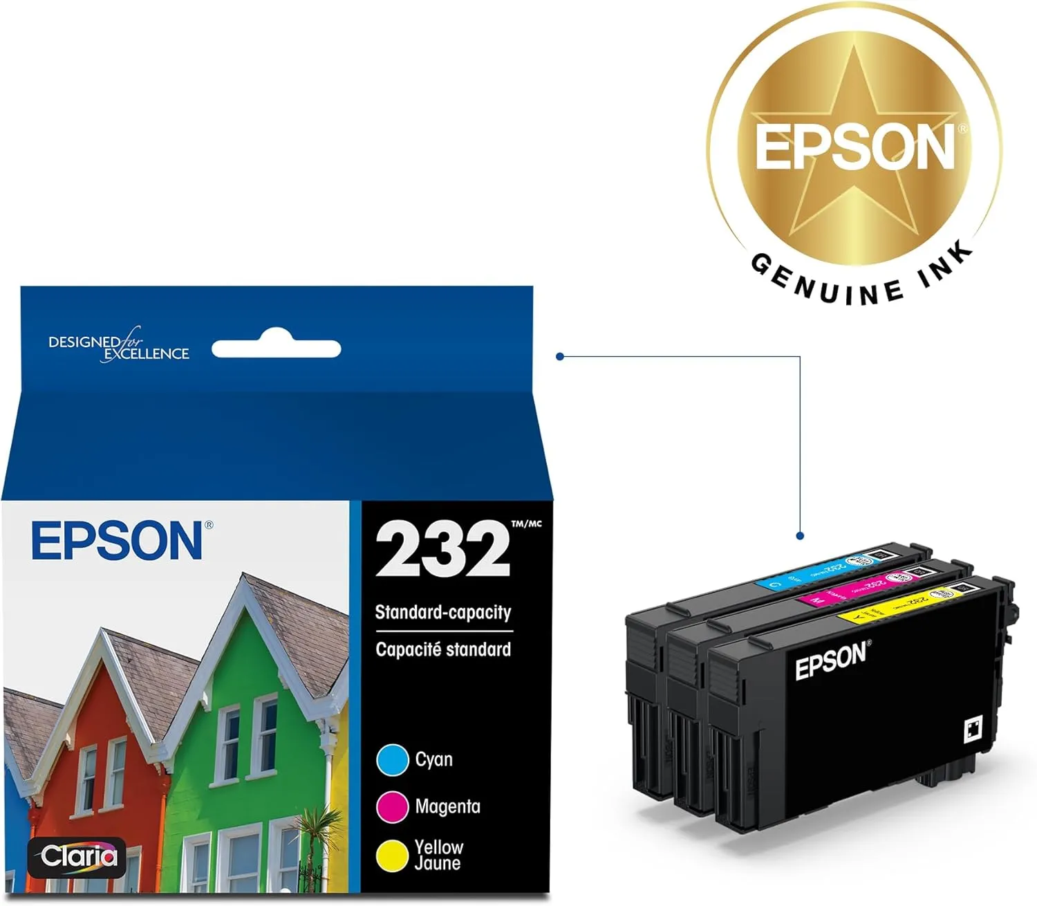 Epson 232 Claria Ink Standard Capacity Color Combo Pack (T232520-S) Works with Workforce WF-2930, WF-2950, Expression XP-4200, XP-4205