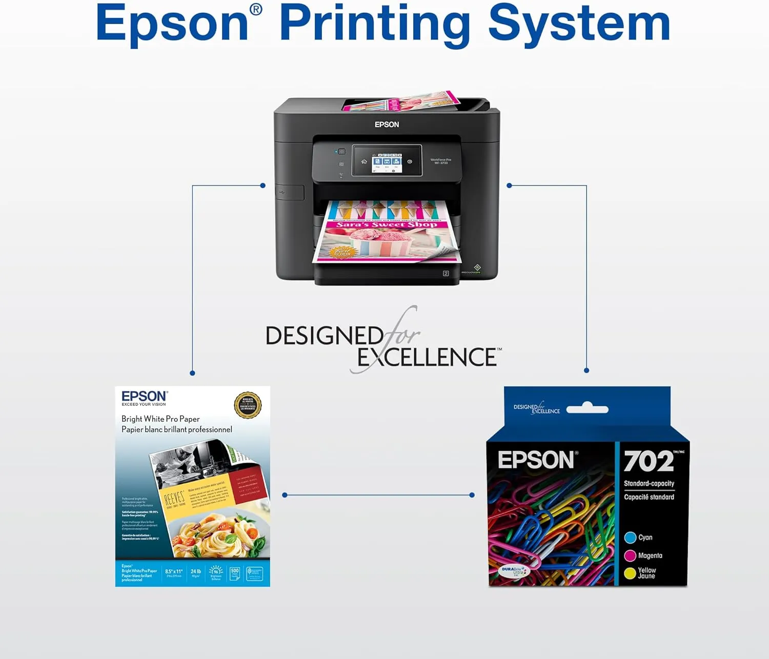 EPSON 702 DURABrite Ultra Ink High Capacity Black & Standard Color Cartridge Combo Pack (T702XL-BCS) Works with WorkForce Pro WF-3720, WF-3730, WF-3733