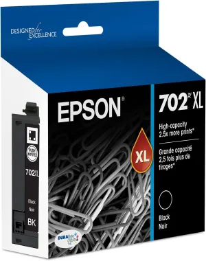 EPSON 702 DURABrite Ultra Ink High Capacity Black Cartridge (T702XL120-S) Works with WorkForce Pro WF-3720, WF-3730, WF-3733