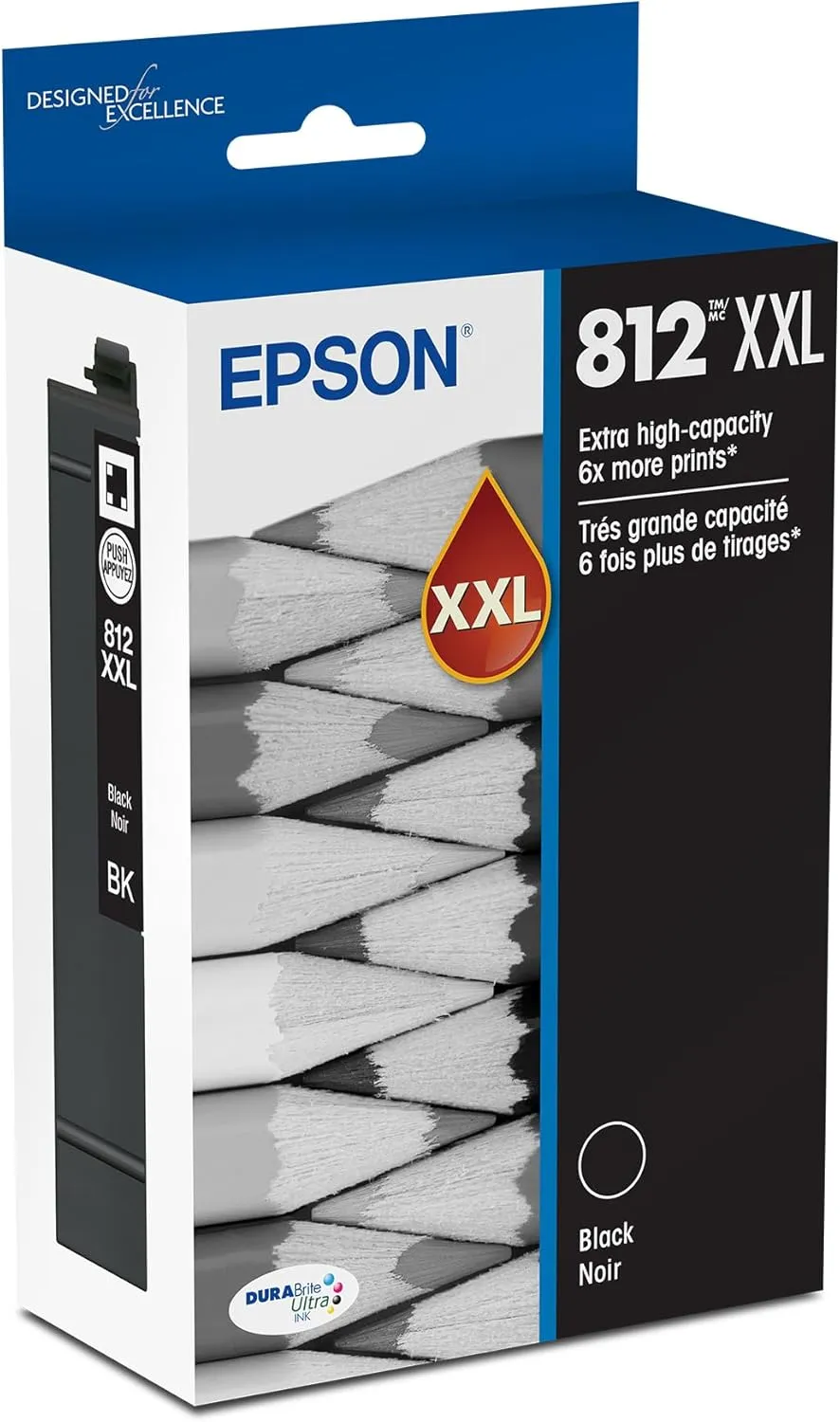 EPSON 812 DURABrite Ultra Ink Extra-high Capacity Black Cartridge (T812XXL120-S) Works with WorkForce Pro WF-7310, WF-7820, WF-7840, WorkForce EC-C7000