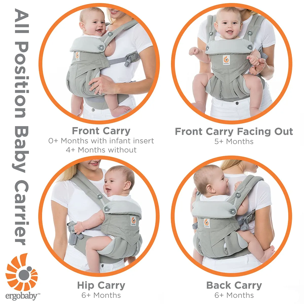Ergobaby 360 All-Position Baby Carrier with Lumbar Support (12-45 Pounds), Pure Black, Premium Cotton