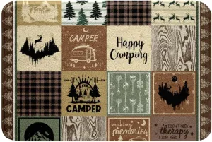 Erosebridal Rv Camper Theme Bathroom Rug Set,Kids Happy Camping Bath Mat Rustic Cabin Room Decor,Travel Trailers Accessories Camper Bath Rug for,Patchwork Buffalo Plaid Door Mat 20"x32"