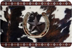 Erosebridal Western Cowhide Horseshoe Bathroom Rug Absorbent Southwestern Boho Aztec Non Slip Bath Mat 16"X24" Wild West Texas Star Door Mat for Adults Men Exotic Bohemian Geometric Bath Rug