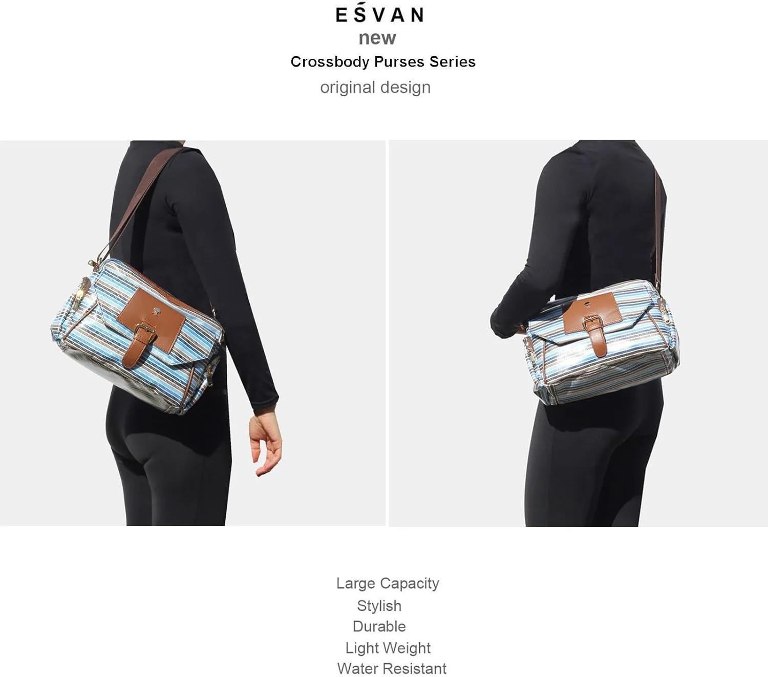 ESVAN Crossbody Bags for Women, Fashion Purses for Women Handbags Shoulder Bag with 2 Detachable Strap