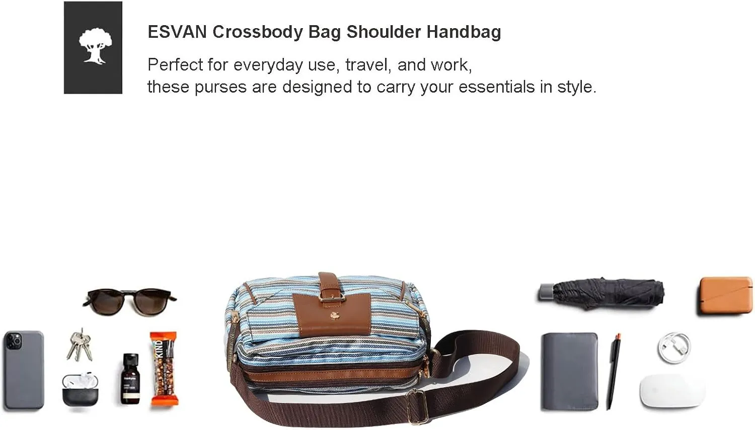 ESVAN Crossbody Bags for Women, Fashion Purses for Women Handbags Shoulder Bag with 2 Detachable Strap