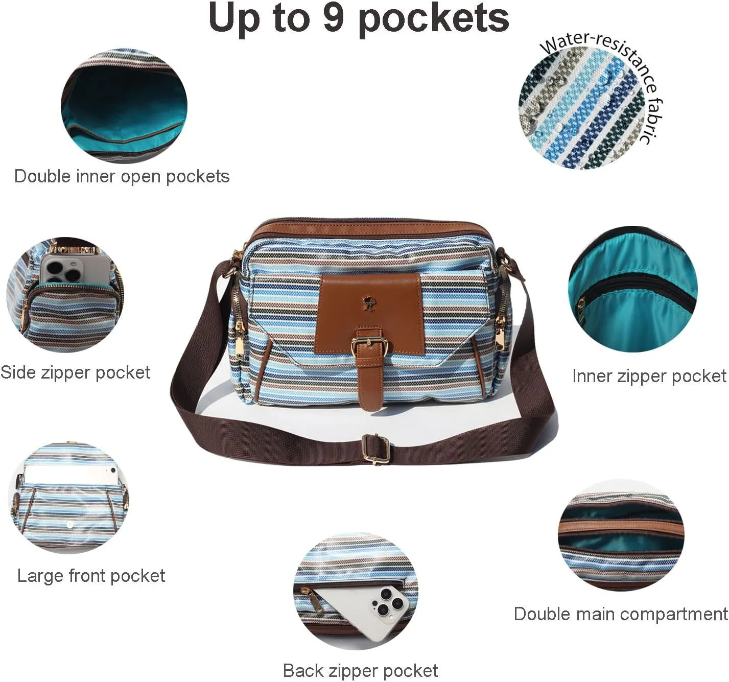 ESVAN Crossbody Bags for Women, Fashion Purses for Women Handbags Shoulder Bag with 2 Detachable Strap