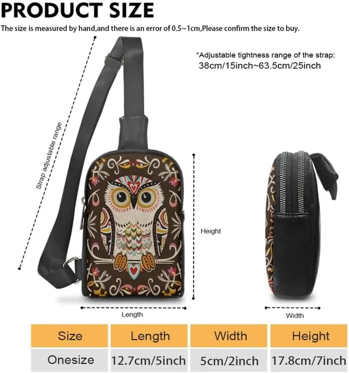 Ethnic Folk Owls Print Small Crossbody Sling Backpack for Women, Bohemia Owl Bird Vegan Fanny Pack Purse PU Leather Over Shoulder Bag Travel Anti Theft