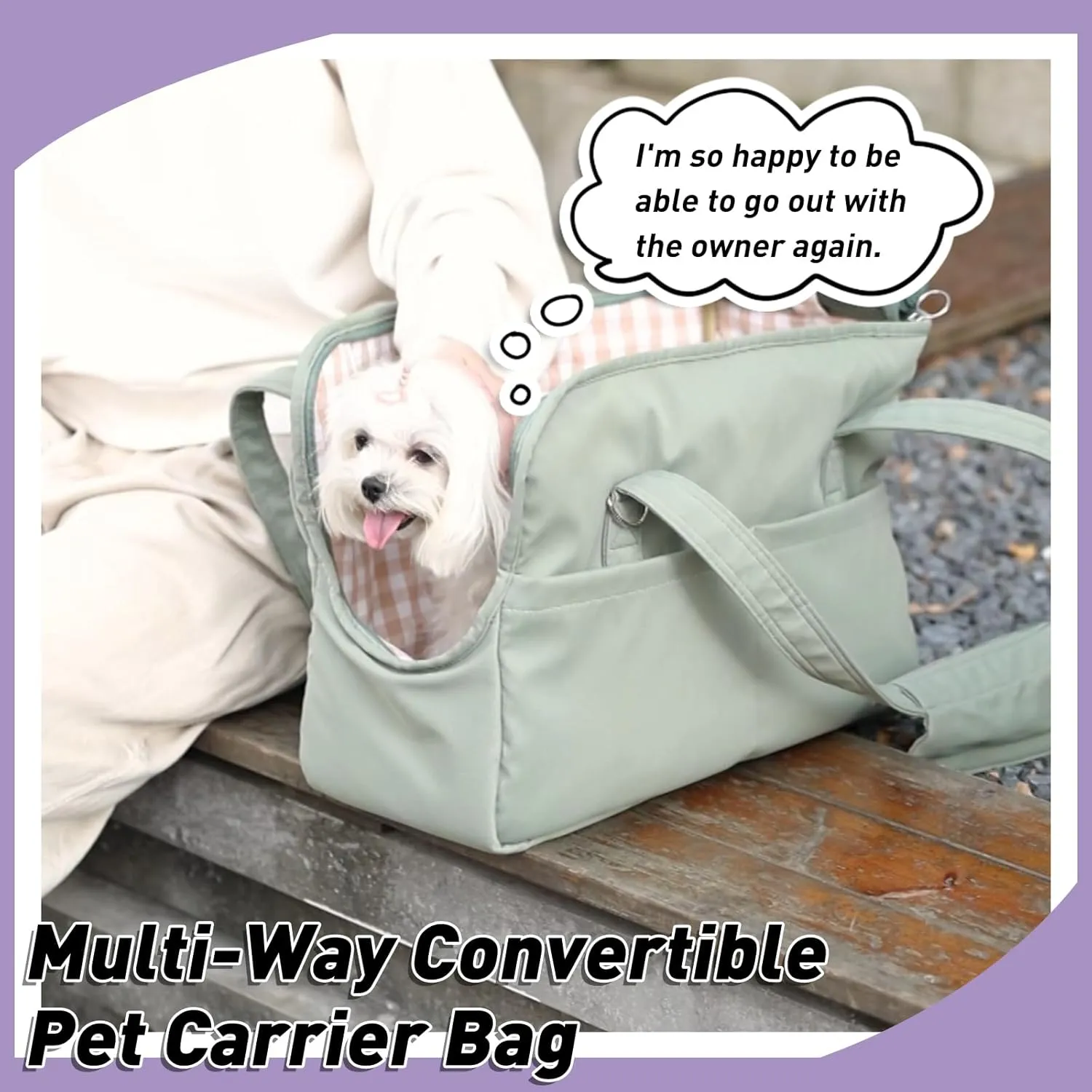 ETIAL 3-in-1 Multi-Way Convertible Pet Carrier Bag - Hands-Free Crossbody/Shoulder/Handheld Tote Purse for Cats & Dogs up to 13lbs, Anti-Escape Strap, Dual-Sided Windows Beige