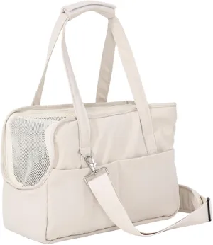 ETIAL 3-in-1 Multi-Way Convertible Pet Carrier Bag - Hands-Free Crossbody/Shoulder/Handheld Tote Purse for Cats & Dogs up to 13lbs, Anti-Escape Strap, Dual-Sided Windows Beige