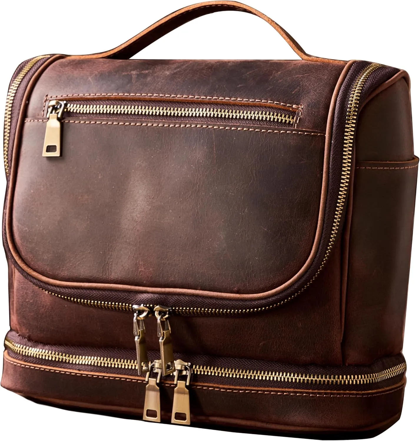 EURYNOME Travel Toiletry Bag For Men, Genuine Leather Shaving Dopp Kit Bottom Storage Holds More (11x8.6x4.7)-Mens Toiletry Bag -Leather Makeup Cosmetic Organizer Kit - Men Travel Toiletries Bag