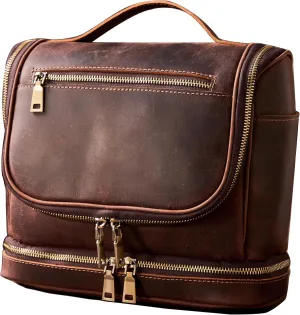 EURYNOME Travel Toiletry Bag For Men, Genuine Leather Shaving Dopp Kit Bottom Storage Holds More (11x8.6x4.7)-Mens Toiletry Bag -Leather Makeup Cosmetic Organizer Kit - Men Travel Toiletries Bag
