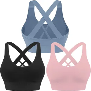 Evercute Sports Bra for Women Padded Medium Support Criss Cross Strappy Bras Seamless High Impact Yoga Exercise Athletic Bras