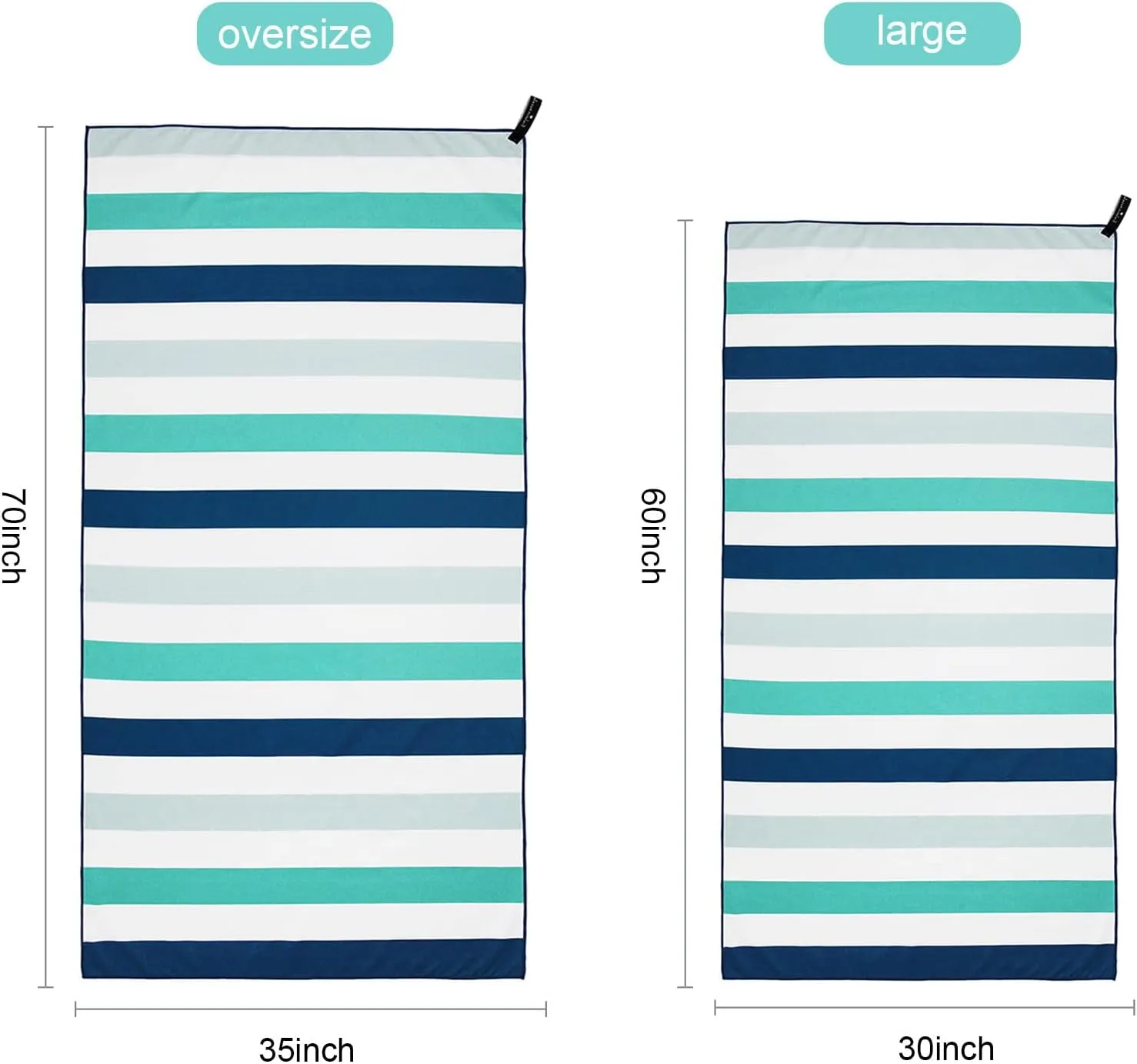Exclusivo Mezcla 2 Pack Large Quick Dry Beach Towels, Microfiber Sand Free Cabana Stripe Pool Bath Swim Towel with Bag, Lightweight and Thin (Green and Purple, 30x60 Inches)