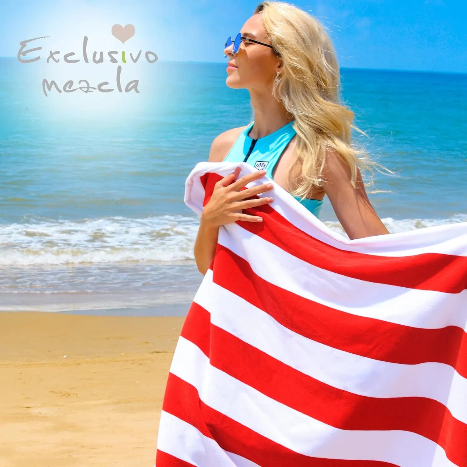 Exclusivo Mezcla 4 Pack Cotton Oversized 35x70 Inches Soft Cabana Stripe Thick Beach Towel, Super Absorbent Travel Bath Pool Towel (Red)