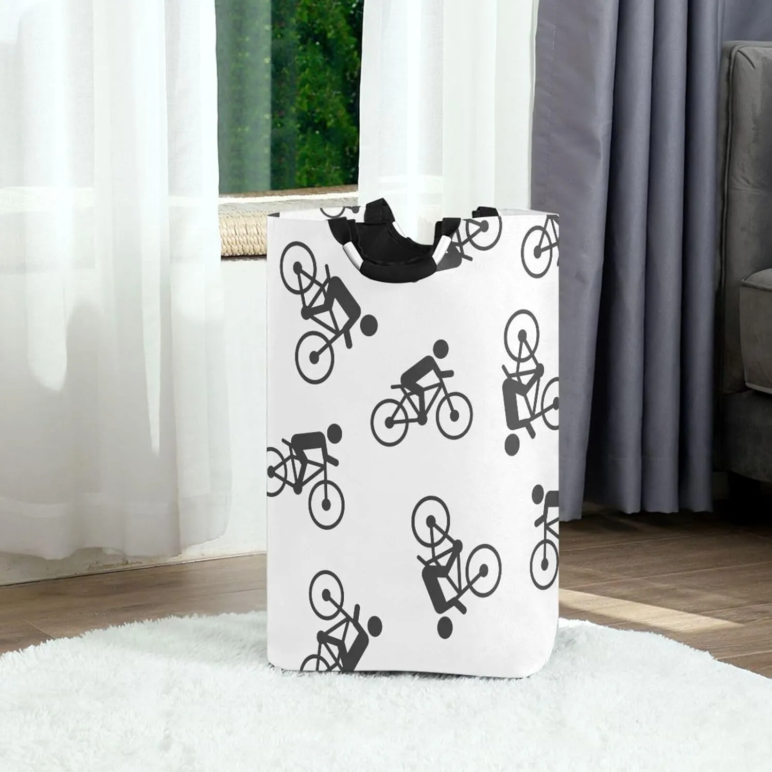 Exnundod Laundry Hamper People on Bicycle Icon Laundry Basket Collapsible Laundry Bag Cloth Hamper Towel Basket Large Storage Bag for Dorm Bedroom