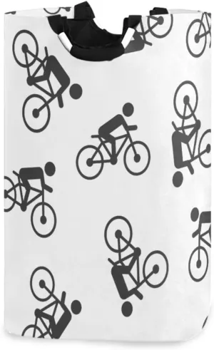 Exnundod Laundry Hamper People on Bicycle Icon Laundry Basket Collapsible Laundry Bag Cloth Hamper Towel Basket Large Storage Bag for Dorm Bedroom