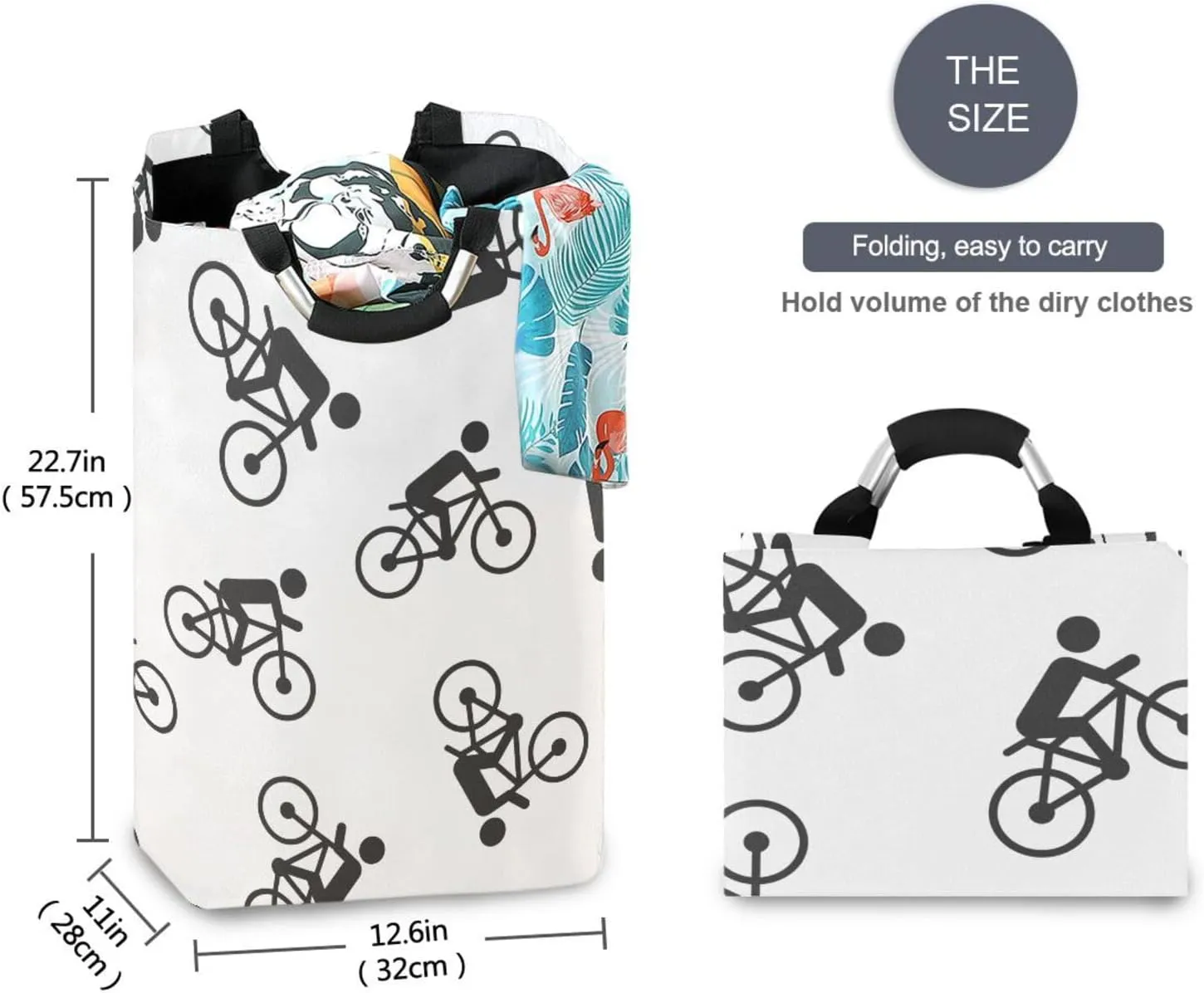 Exnundod Laundry Hamper People on Bicycle Icon Laundry Basket Collapsible Laundry Bag Cloth Hamper Towel Basket Large Storage Bag for Dorm Bedroom
