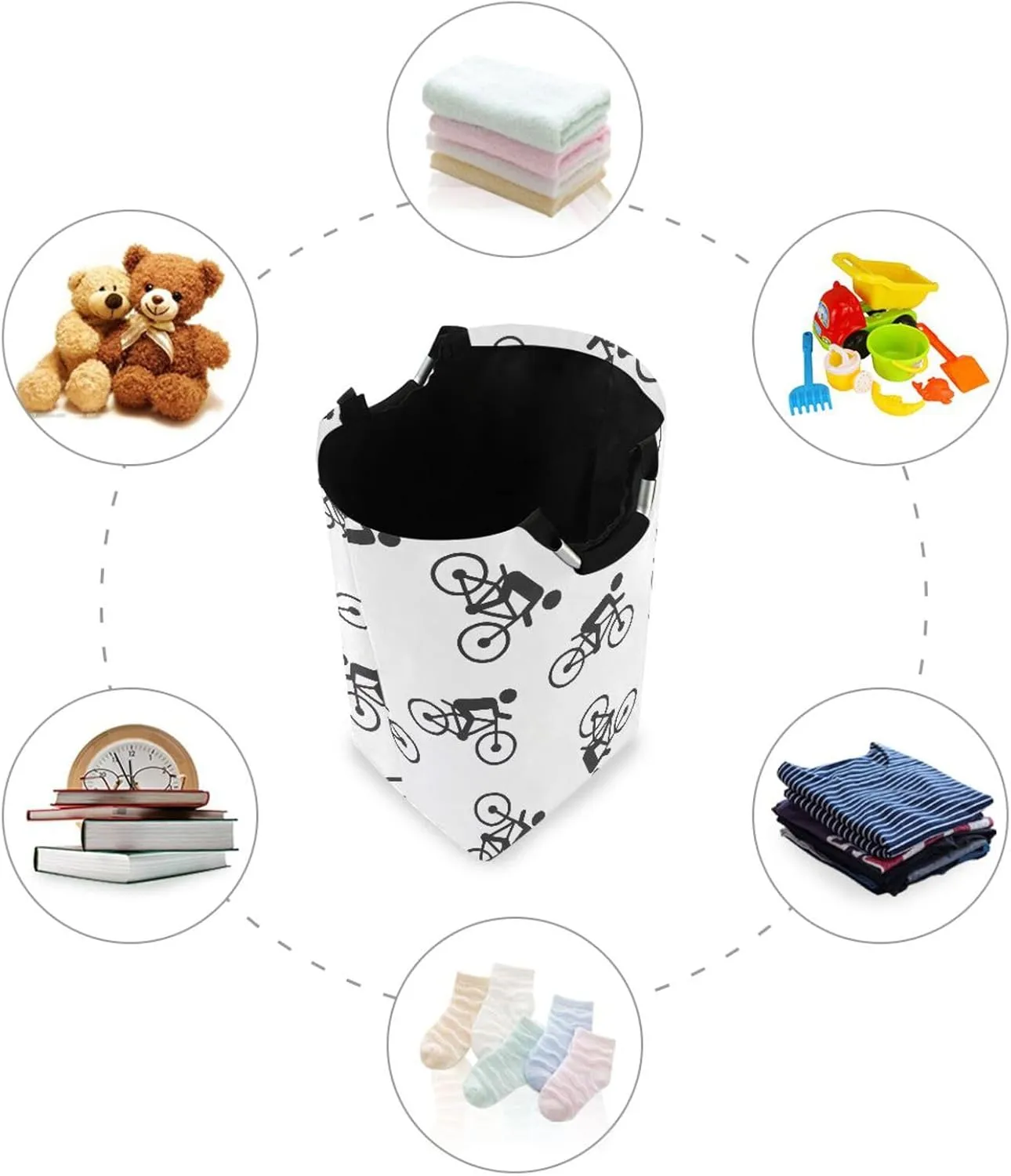 Exnundod Laundry Hamper People on Bicycle Icon Laundry Basket Collapsible Laundry Bag Cloth Hamper Towel Basket Large Storage Bag for Dorm Bedroom