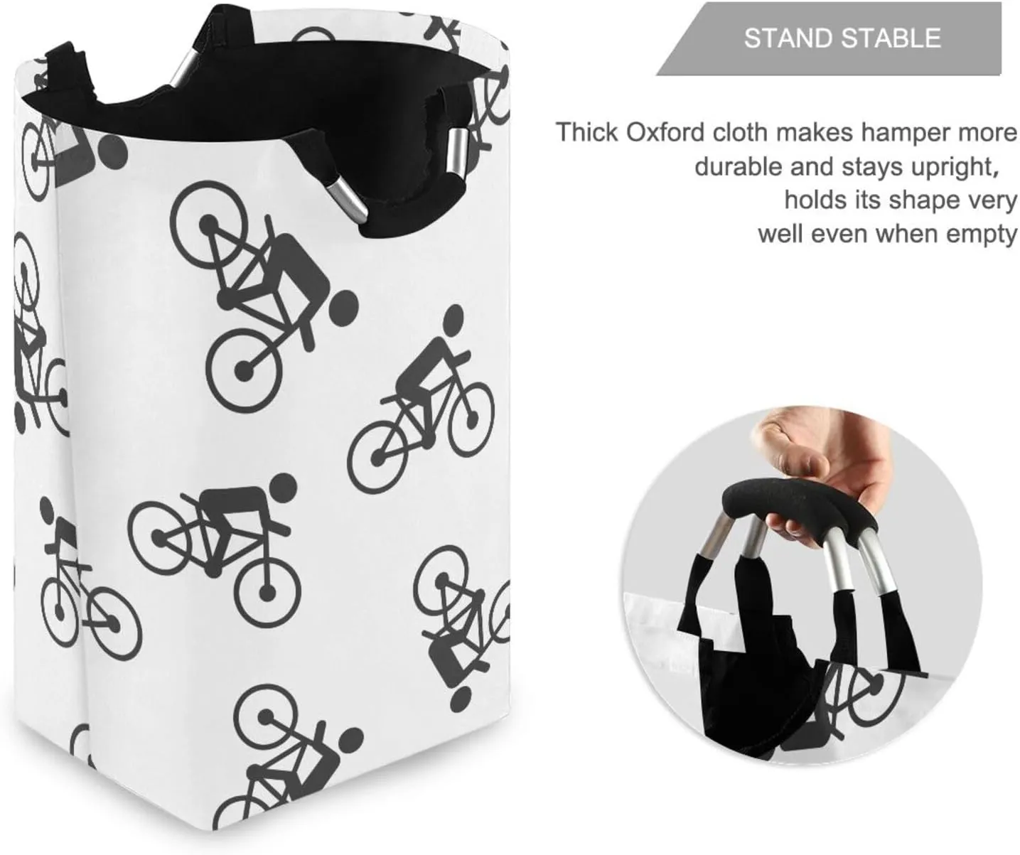 Exnundod Laundry Hamper People on Bicycle Icon Laundry Basket Collapsible Laundry Bag Cloth Hamper Towel Basket Large Storage Bag for Dorm Bedroom