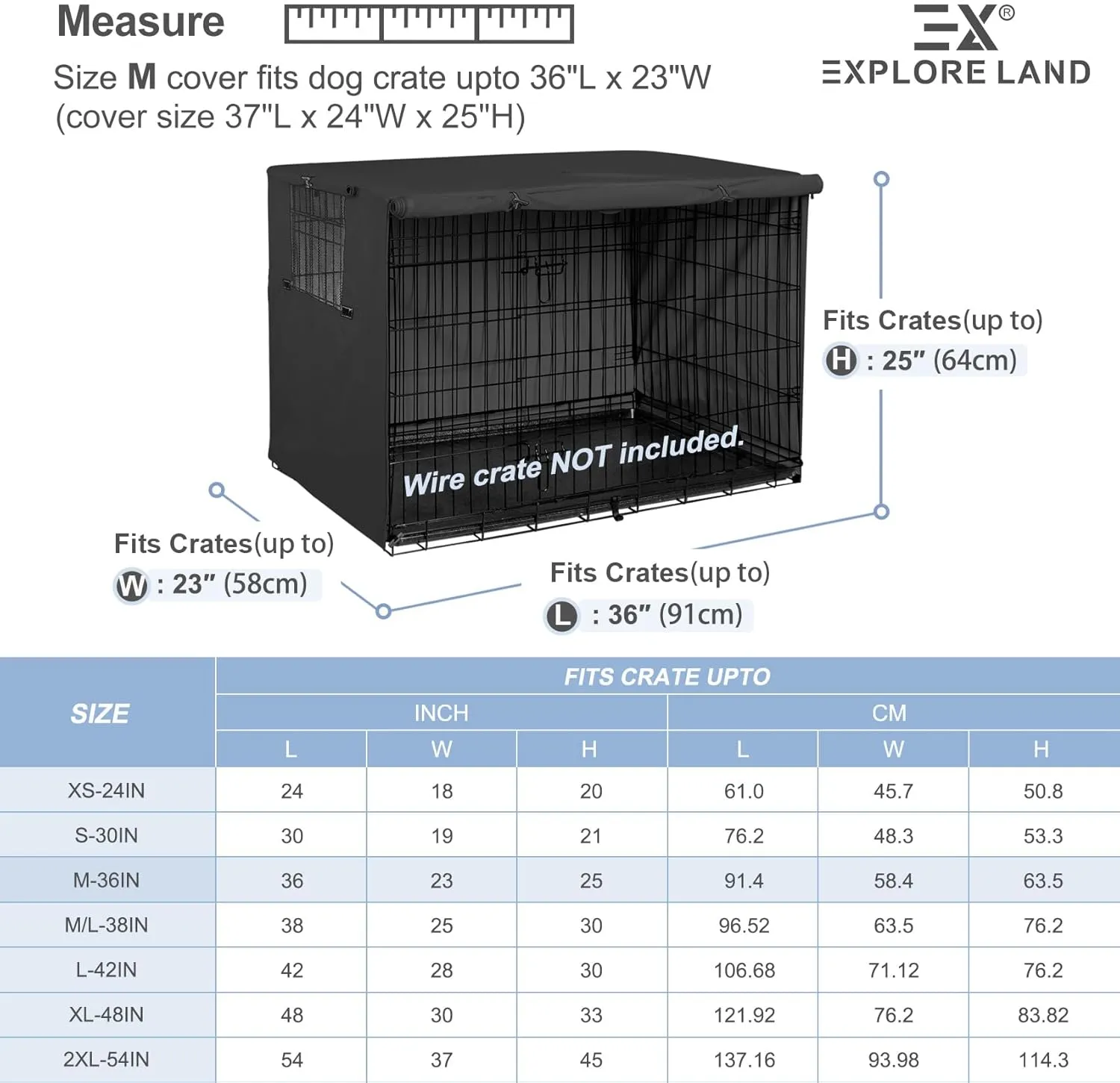 Explore Land 36 inches Dog Crate Cover Heavy Duty Polyester Pet Kennel Sunshade Universal Fit for Wire Cage (Black)