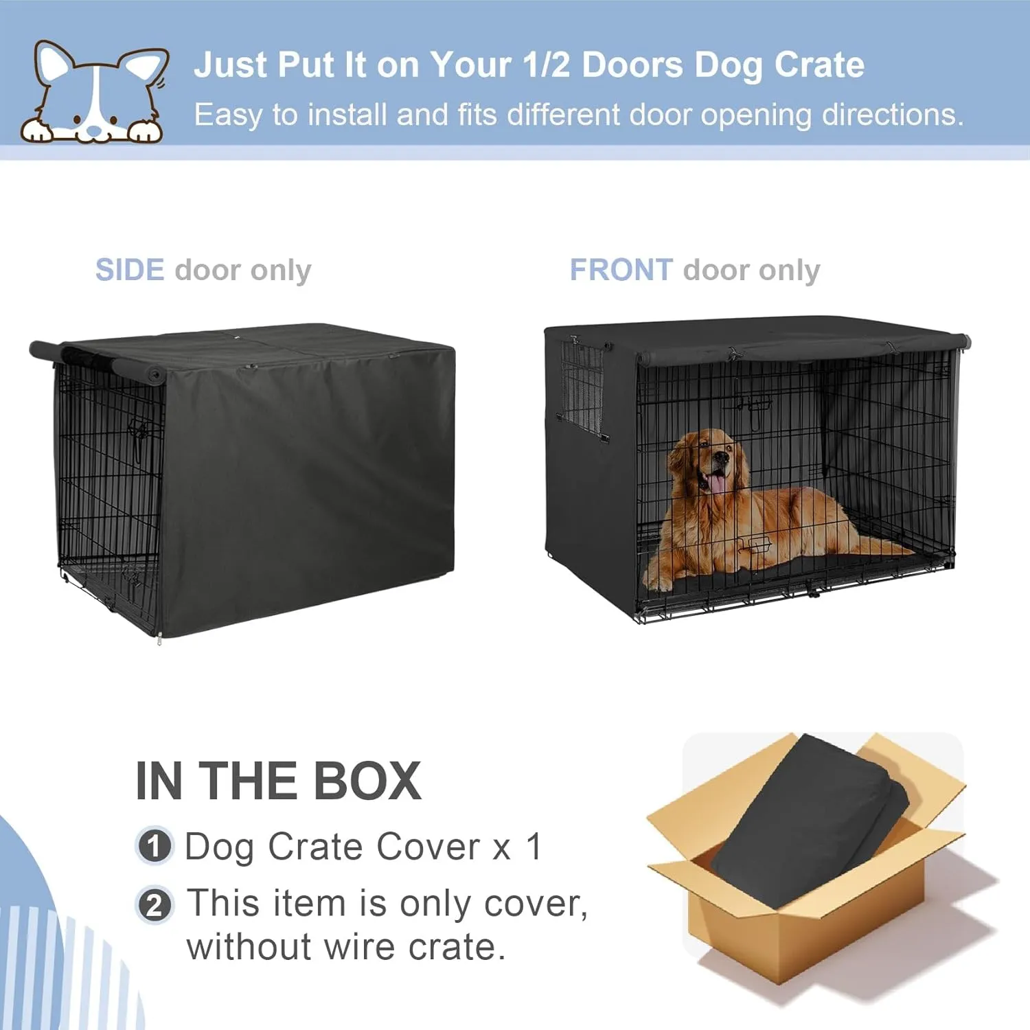 Explore Land 36 inches Dog Crate Cover Heavy Duty Polyester Pet Kennel Sunshade Universal Fit for Wire Cage (Black)