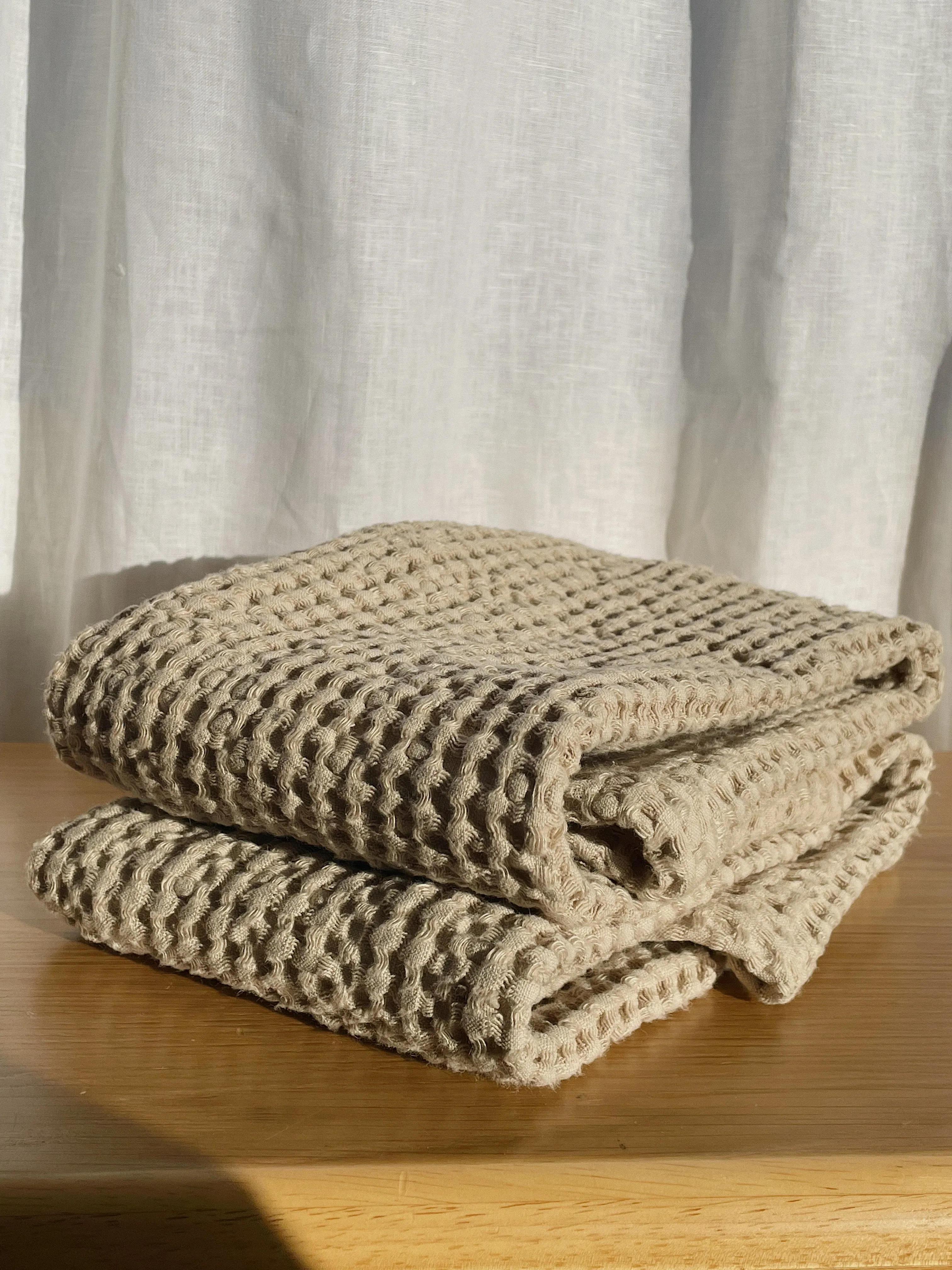 Extra Large Linen Waffle Bath Towel - Beige