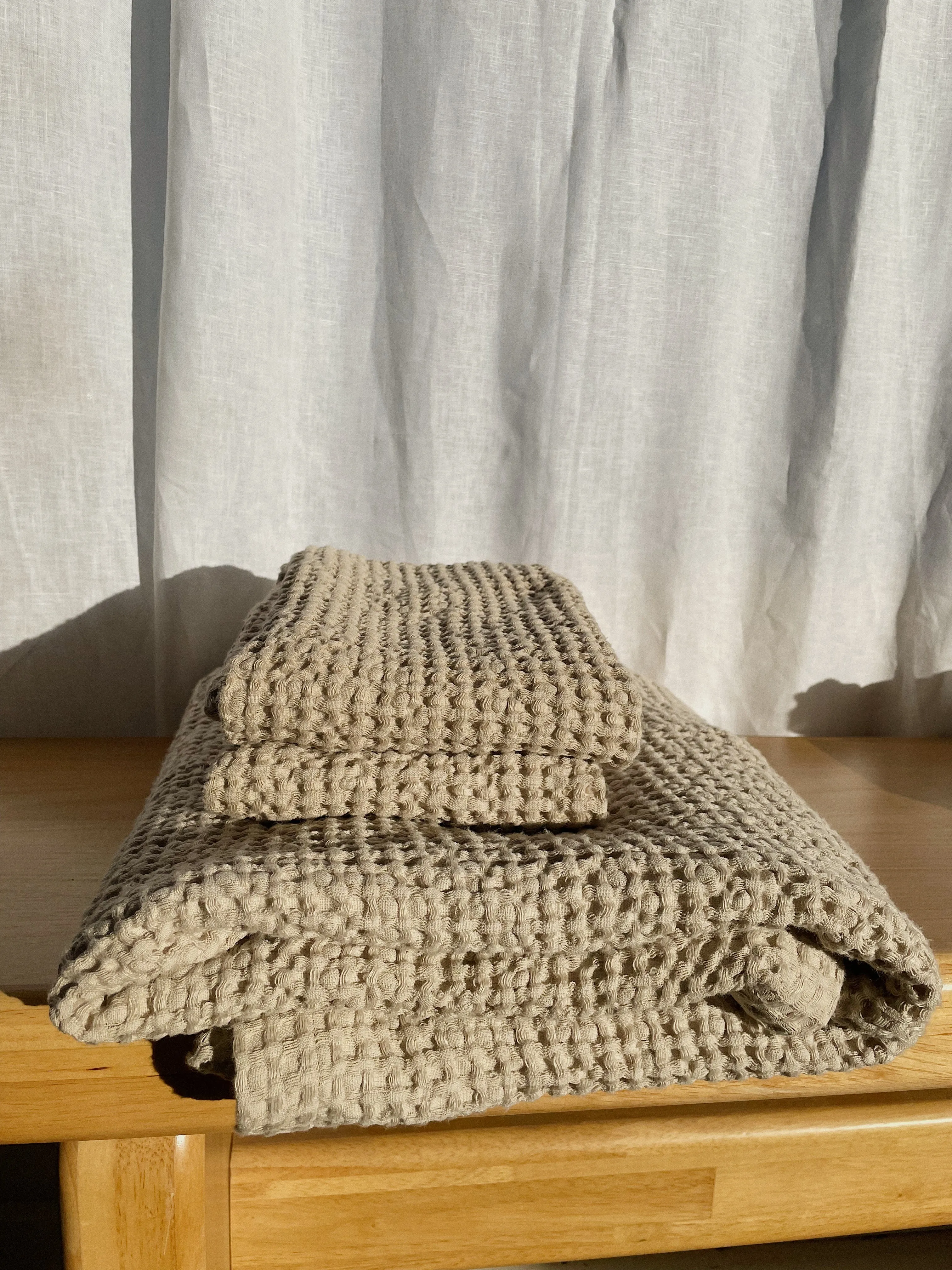 Extra Large Linen Waffle Bath Towel - Beige