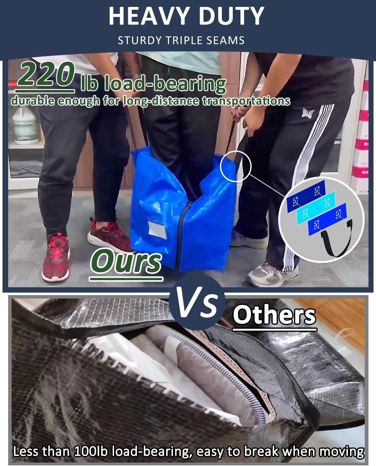 Extra Large Moving Bags with Strong Handles, 4 Pack Heavy Duty Storage Bags with Smooth Zipper, Oversized Storage Tote for Clothes Moving Supplies Dorm Essentials Household Containers