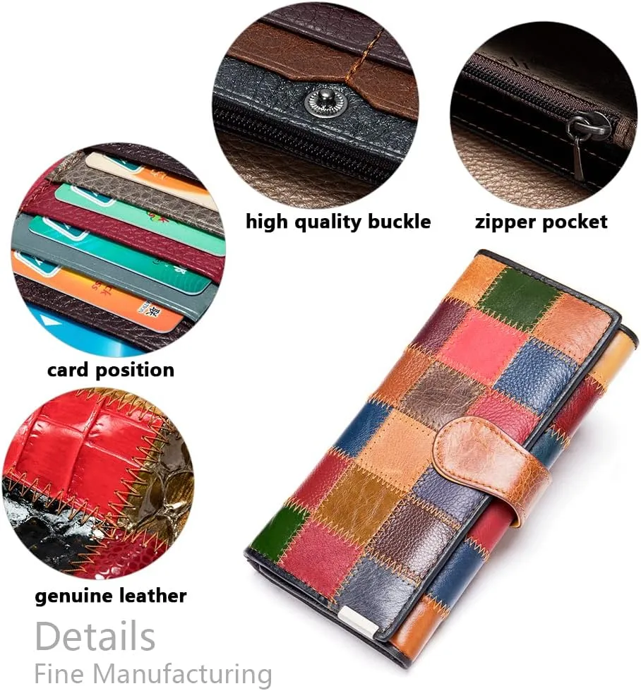 Eysee Large Capacity Wallets for Women, Genuine Leather Wallets Multi Color