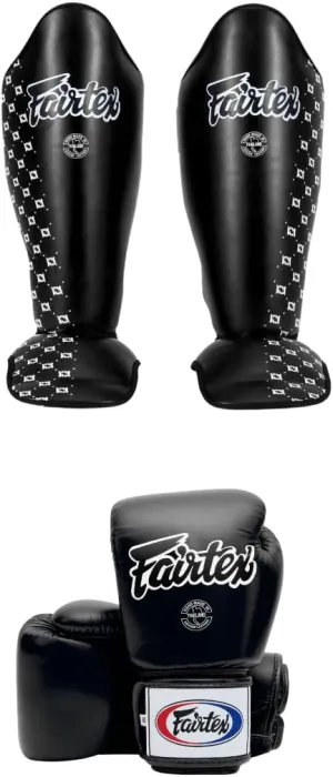Fairtex SP5 Black Large Shin Guards BGV1 16 oz Black Glove