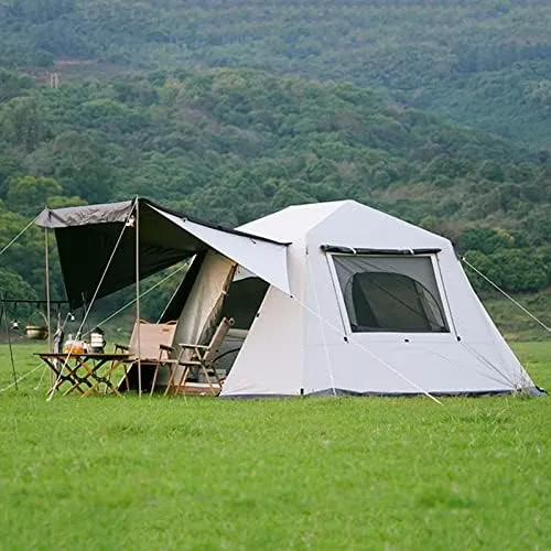 Family Camping Tent, Pop Up Tent 4 Person Family Dome Tent Waterproof Windproof with Roof Skylights, 2 in 1 Double Layers Outdoor Tents for Camping Hi