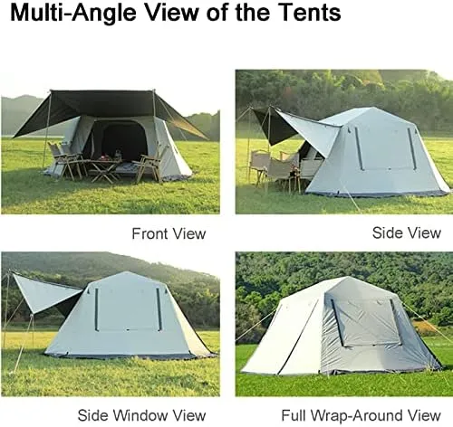 Family Camping Tent, Pop Up Tent 4 Person Family Dome Tent Waterproof Windproof with Roof Skylights, 2 in 1 Double Layers Outdoor Tents for Camping Hi