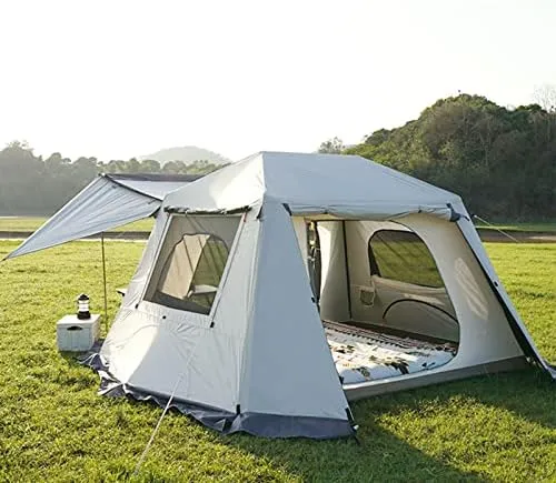Family Camping Tent, Pop Up Tent 4 Person Family Dome Tent Waterproof Windproof with Roof Skylights, 2 in 1 Double Layers Outdoor Tents for Camping Hi