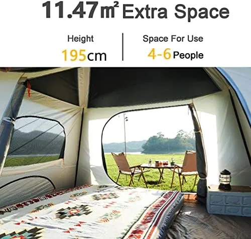 Family Camping Tent, Pop Up Tent 4 Person Family Dome Tent Waterproof Windproof with Roof Skylights, 2 in 1 Double Layers Outdoor Tents for Camping Hi