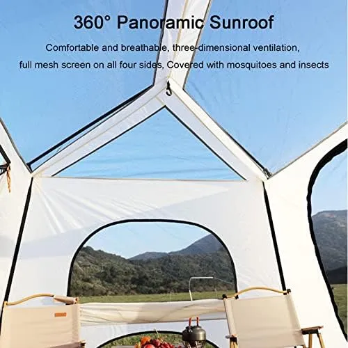 Family Camping Tent, Pop Up Tent 4 Person Family Dome Tent Waterproof Windproof with Roof Skylights, 2 in 1 Double Layers Outdoor Tents for Camping Hi