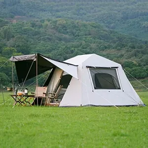 Family Camping Tent, Pop Up Tent 4 Person Family Dome Tent Waterproof Windproof with Roof Skylights, 2 in 1 Double Layers Outdoor Tents for Camping Hi