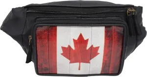 Fanny Pack Genuine Leather Adjustable Waist Crossbody Bag for Outdoor Travel with Country Flags USA, UK, CANADA, MEXICO, & PUERTO RICO (CANADA)