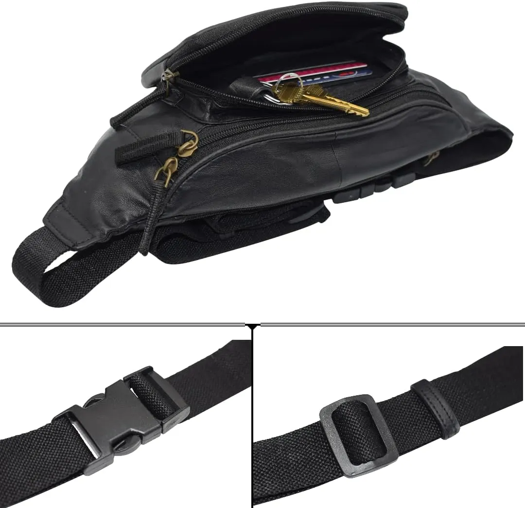 Fanny Pack Genuine Leather Adjustable Waist Crossbody Bag for Outdoor Travel with Country Flags USA, UK, CANADA, MEXICO, & PUERTO RICO (MEXICO)