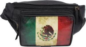 Fanny Pack Genuine Leather Adjustable Waist Crossbody Bag for Outdoor Travel with Country Flags USA, UK, CANADA, MEXICO, & PUERTO RICO (MEXICO)