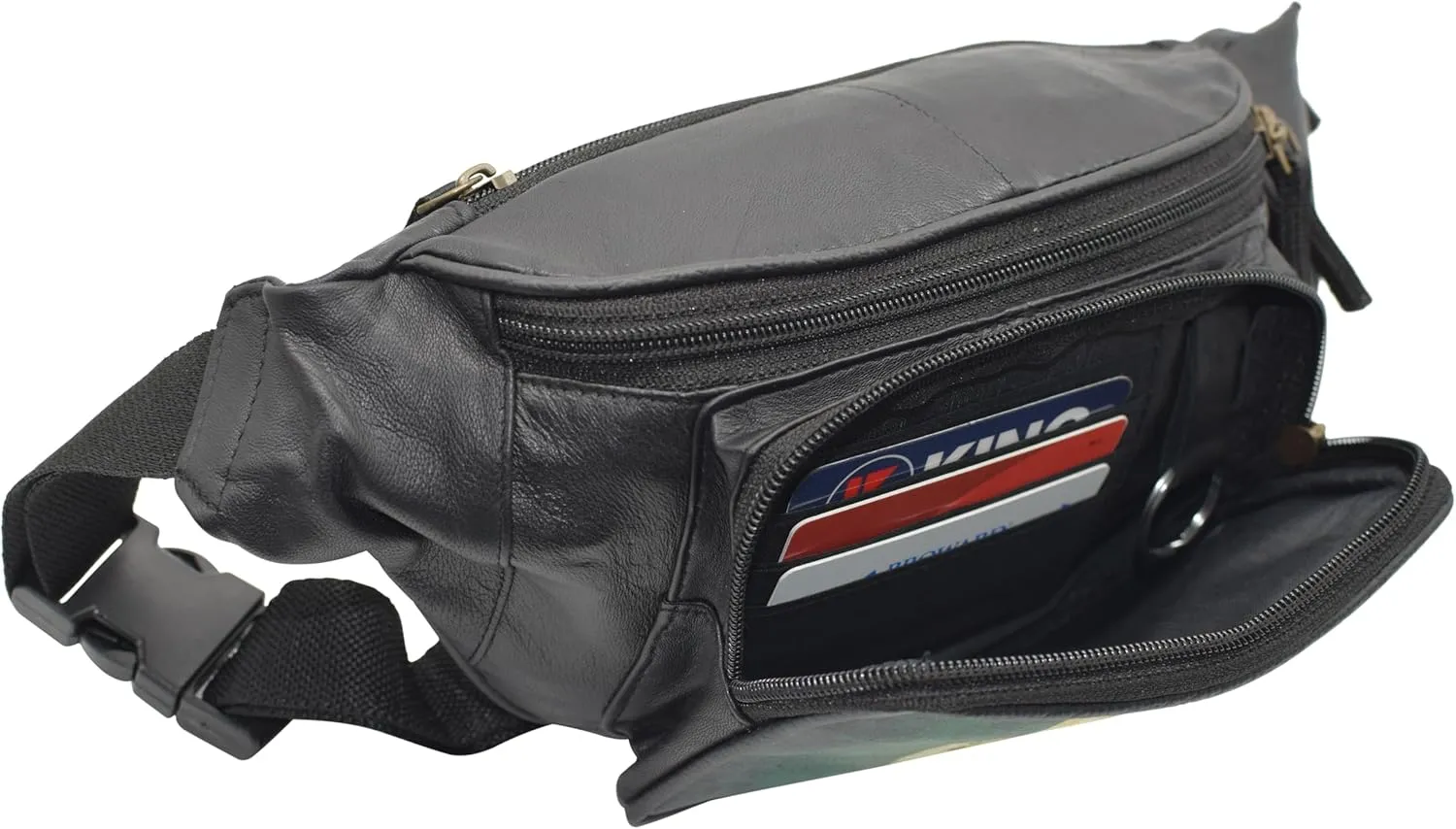 Fanny Pack Genuine Leather Adjustable Waist Crossbody Bag for Outdoor Travel with Country Flags USA, UK, CANADA, MEXICO, & PUERTO RICO (MEXICO)