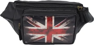 Fanny Pack Genuine Leather Adjustable Waist Crossbody Bag for Outdoor Travel with Country Flags USA, UK, CANADA, MEXICO, & PUERTO RICO (UK)