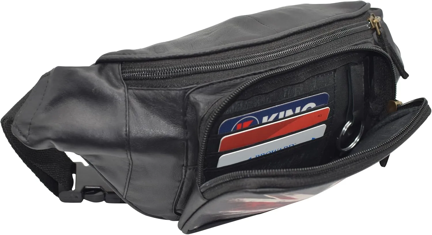 Fanny Pack Genuine Leather Adjustable Waist Crossbody Bag for Outdoor Travel with Country Flags USA, UK, CANADA, MEXICO, & PUERTO RICO (UK)