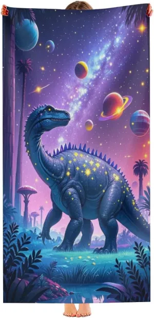 Fantasy Dinosaurs Microfiber Beach Towel Blue Cartoon Character Quick Dry Absorbent Sand Free Oversized Lightweight Beach Blanket, Summer Vacation Picnic Essentials 40" x 70"