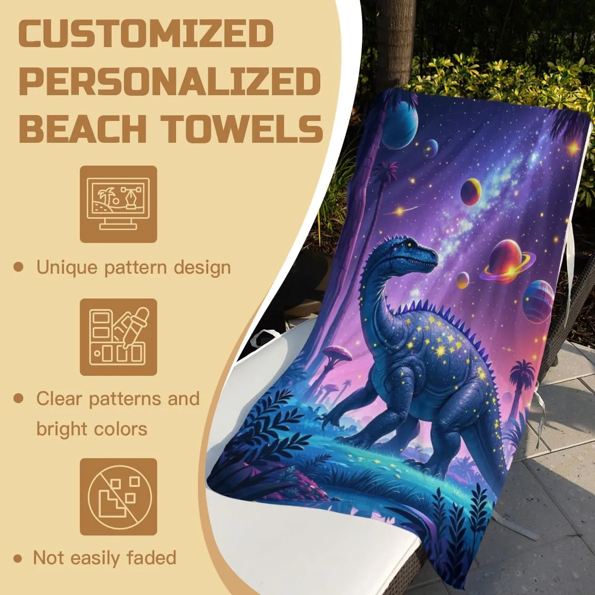 Fantasy Dinosaurs Microfiber Beach Towel Blue Cartoon Character Quick Dry Absorbent Sand Free Oversized Lightweight Beach Blanket, Summer Vacation Picnic Essentials 40" x 70"