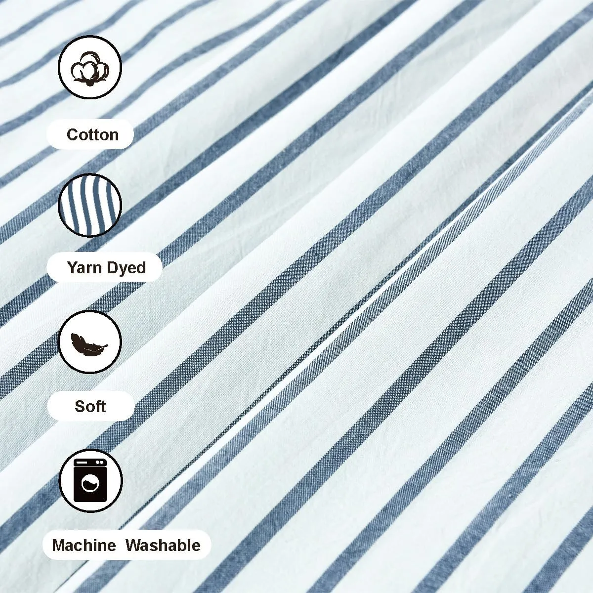 Farmhouse Shower Curtain,Beige and Blue Striped,Button Curtain,Spa Waffle and Cotton Woven Fabric,Rustic Charm Country Chic Style,72x72 in
