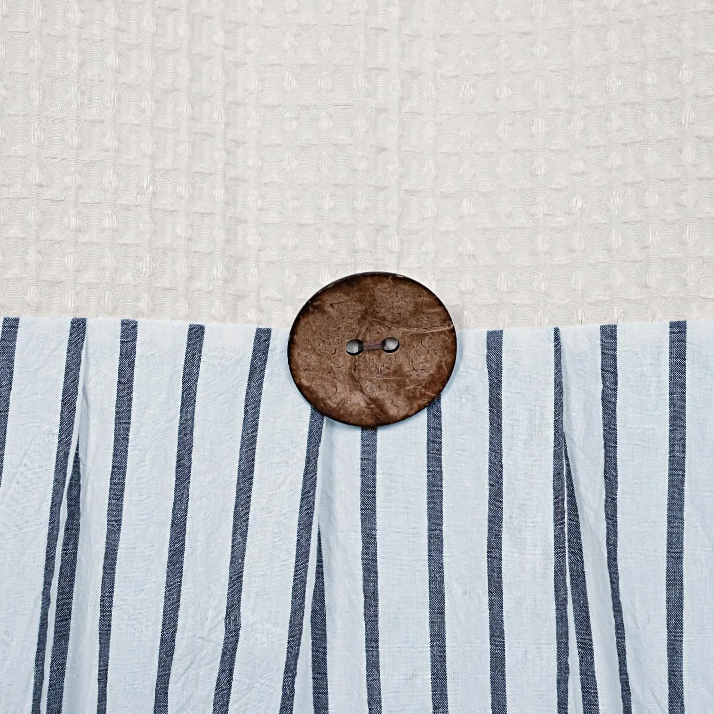 Farmhouse Shower Curtain,Beige and Blue Striped,Button Curtain,Spa Waffle and Cotton Woven Fabric,Rustic Charm Country Chic Style,72x72 in