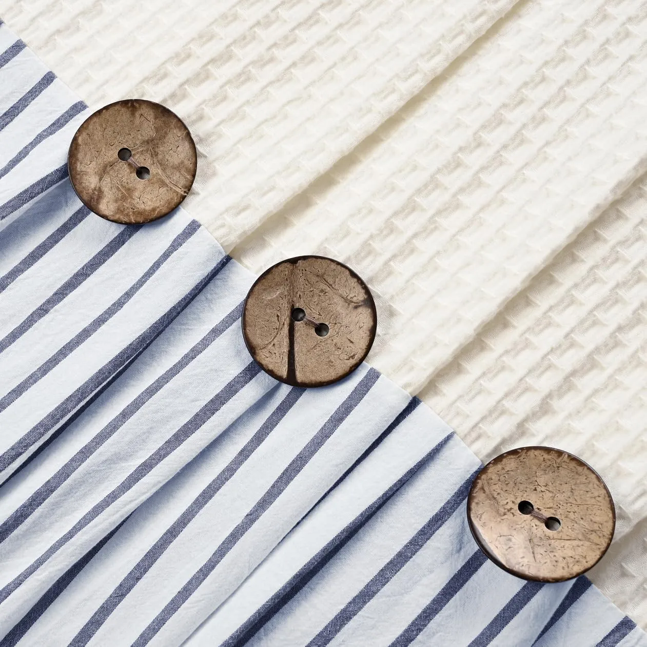 Farmhouse Shower Curtain,Beige and Blue Striped,Button Curtain,Spa Waffle and Cotton Woven Fabric,Rustic Charm Country Chic Style,72x72 in